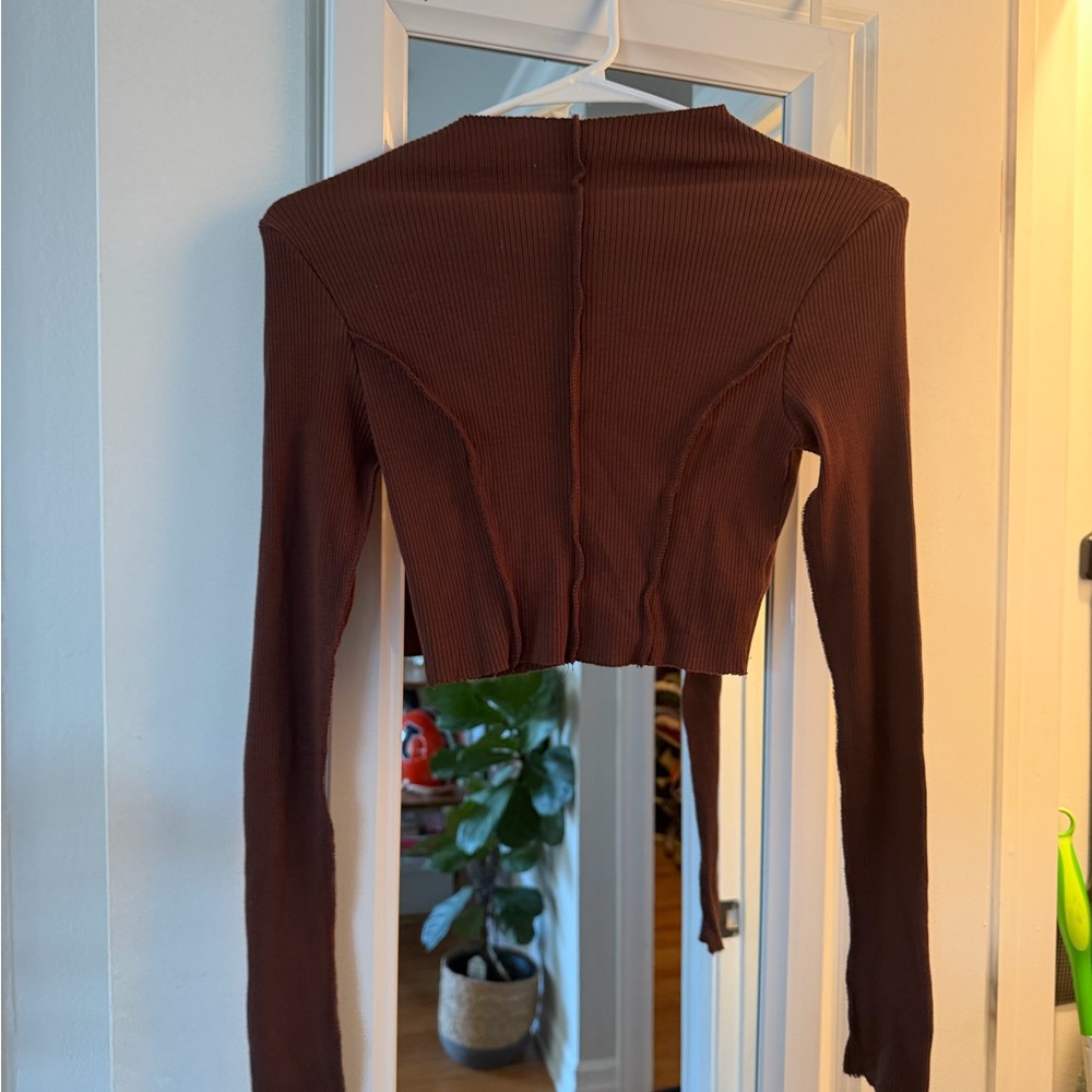 Naked Wardrobe Chocolate Ribbed Crop Top